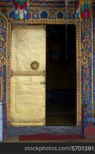 Architectural detail of a doorway at Wangdue Dzong, Wangdue Phodrang, Bhutan