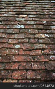 Architectural detail of grunge aged roof clay tiles