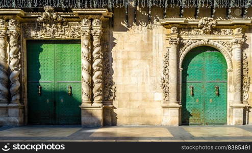 Architectural detail of the city hall building in Alicante, Spain