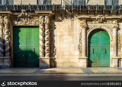 Architectural detail of the city hall building in Alicante, Spain