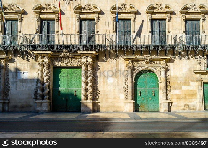 Architectural detail of the city hall building in Alicante, Spain