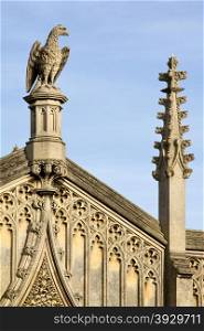 Architectural detail on St. John&rsquo;s College in the University campus of Cambridge in the United Kingdom