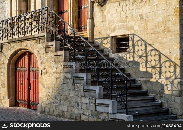 Architectural detail, view of a staircase in Ghent, Belgium