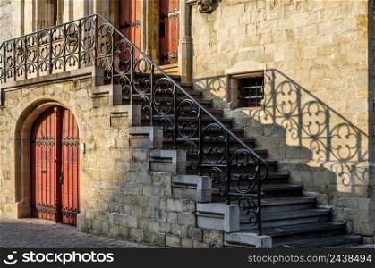 Architectural detail, view of a staircase in Ghent, Belgium