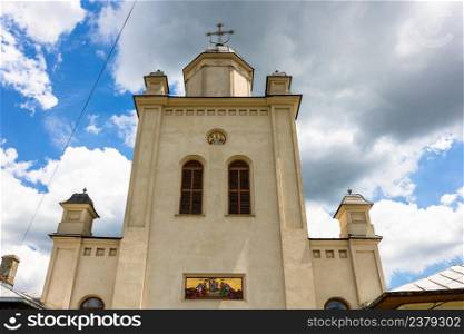 Architectural details, beautiful view of an orthodox church monastery near Bucharest, Romania, 2021