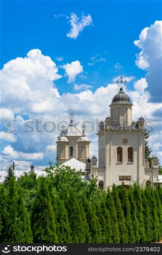 Architectural details, beautiful view of an orthodox church monastery near Bucharest, Romania, 2021