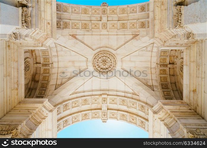 Architectural Details Of Rua Augusta Arch Built in 1755 In Lisbon City Of Portugal