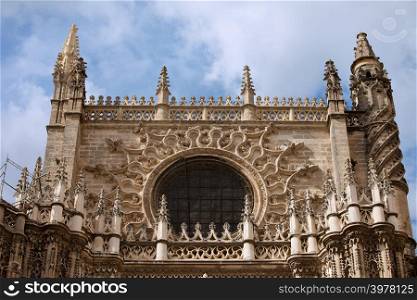 Architectural details of the 15-16th century Gothic Cathedral of Seville in Spain, Andalusia region.