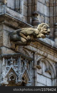 Architectural details on the facades of the Grand Place in Brussels, Belgium