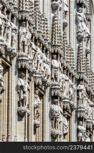 Architectural details on the facades of the Grand Place in Brussels, Belgium