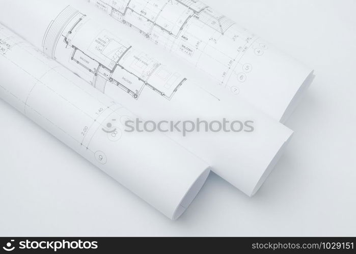 architectural drawing paper rolls of a dwelling for construction