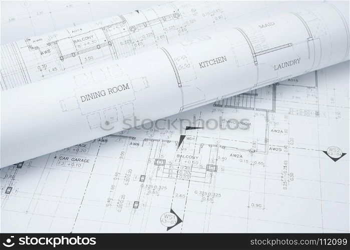 architectural drawing paper rolls of a dwelling for construction
