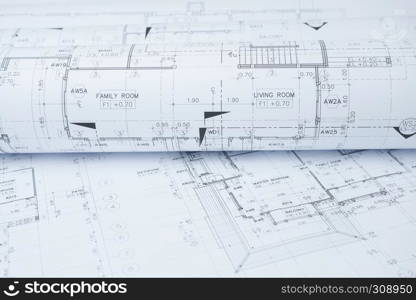 architectural drawing paper rolls of a dwelling for construction