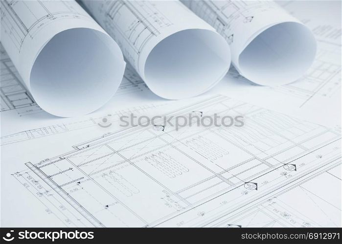 architectural drawing paper rolls of a dwelling for construction