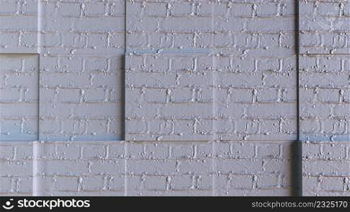Architectural masonry with 3d render of square cutouts. Fashionable style of construction with rough brick blocks and layers of hardened mortar. Urban minimalism of buildings with simple design. Architectural masonry with 3d render of square cutouts. Fashionable style of construction with rough brick blocks and layers of hardened mortar. Urban minimalism of buildings with simple design.. Brick wall with niches