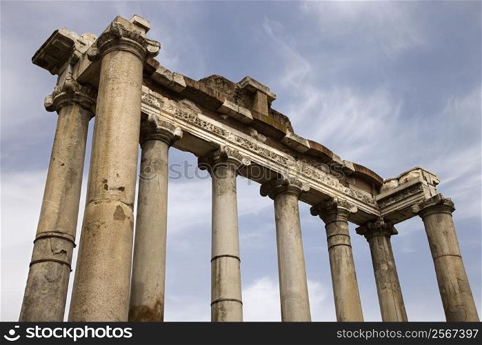 Architectural structure in the Roman Forum ruins, Rome, Italy.