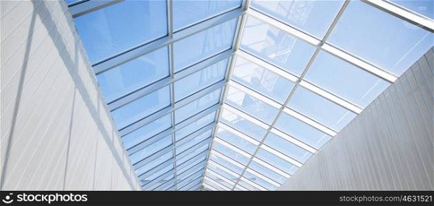 architecture and construction concept - modern building or pavilion glass roof. modern building or pavilion glass roof