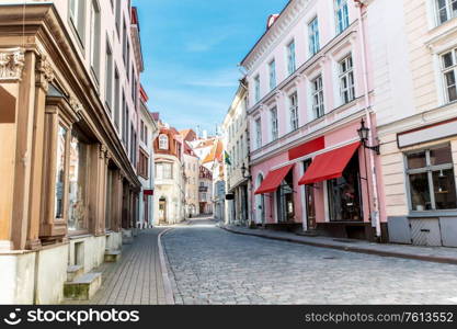 architecture and urban concept - empty street of Tallinn city old town. empty street of Tallinn city old town