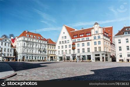 architecture and urban concept - empty town hall square of Tallinn old city, estonia. empty town hall square of Tallinn old city