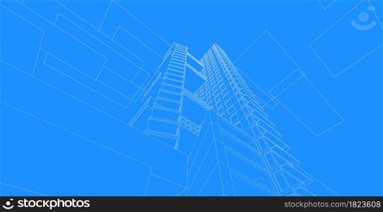 architecture background 3d illustration, sketch line geometric, architectural background