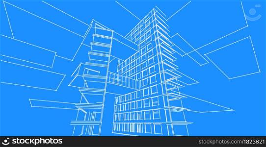 architecture background 3d illustration, sketch line geometric, architectural background