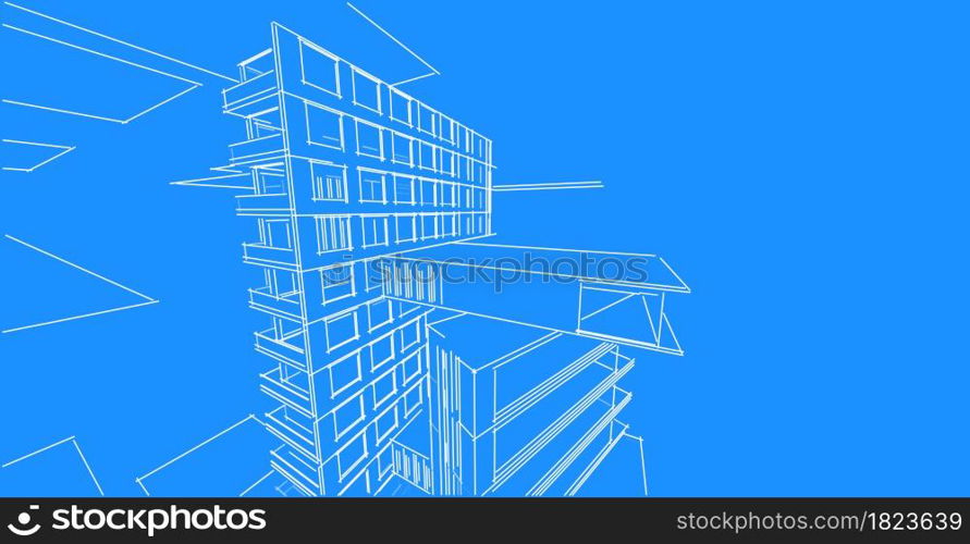 architecture background 3d illustration, sketch line geometric, architectural background