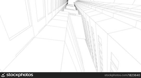 architecture background 3d illustration, sketch line geometric, architectural background