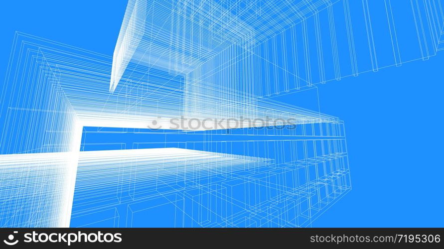 architecture background 3d illustration, sketch line geometric, architectural background