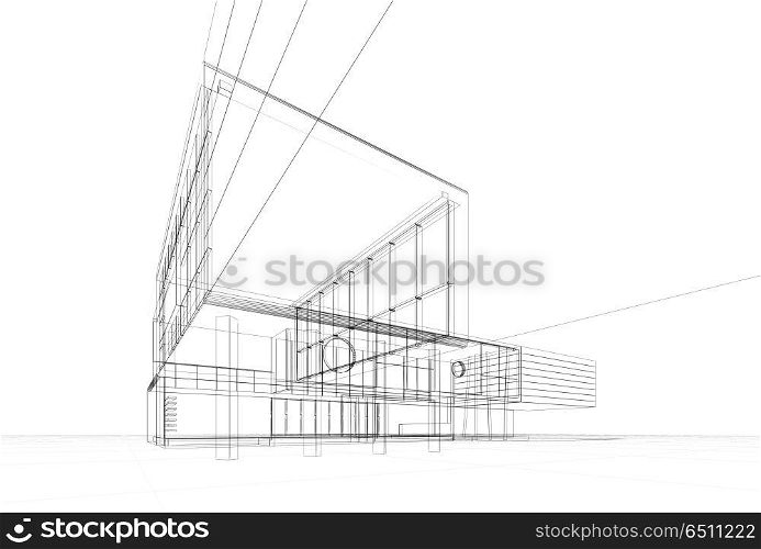 Architecture blueprint 3d. Architecture blueprint on white background. Building design and 3d model my own. Architecture blueprint 3d
