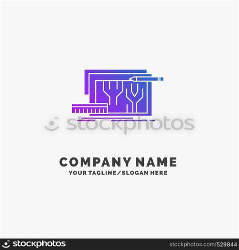 Architecture, blueprint, circuit, design, engineering Purple Business Logo Template. Place for Tagline.. Vector EPS10 Abstract Template background