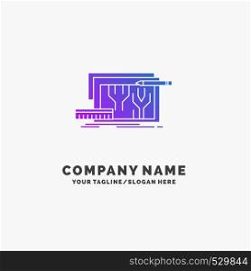 Architecture, blueprint, circuit, design, engineering Purple Business Logo Template. Place for Tagline.. Vector EPS10 Abstract Template background