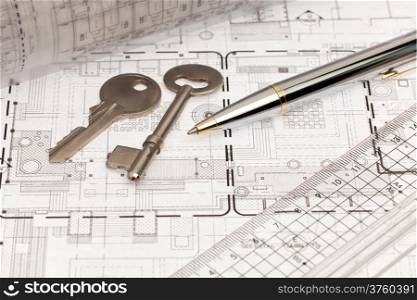Architecture blueprint with key