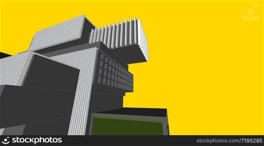 Architecture building 3d illustration, modern urban architecture abstract background design.. 3D illustration architecture building perspective lines.