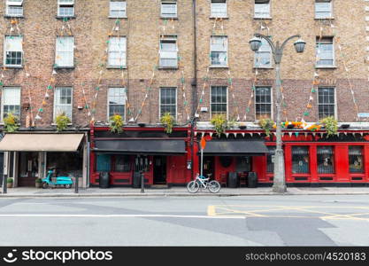 architecture concept - building with bar or pub on street of Dublin city. building with bar or pub on street of Dublin city