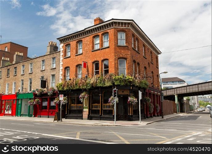 architecture concept - building with bar or pub on street of Dublin city. building with bar or pub on street of Dublin city