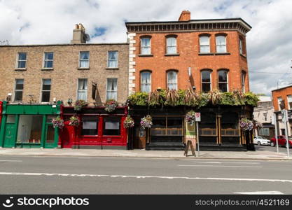 architecture concept - building with bar or pub on street of Dublin city. building with bar or pub on street of Dublin city