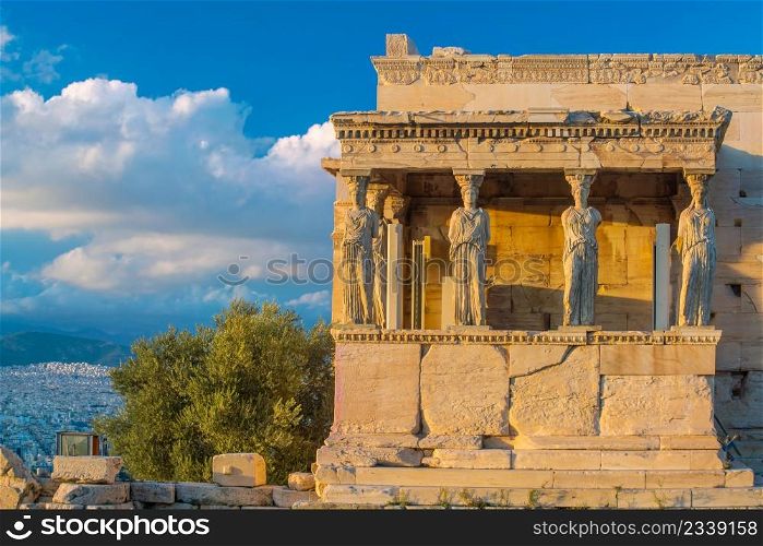 Architecture detail of ancient building Erechteion in Acropolis, Athens, Greece