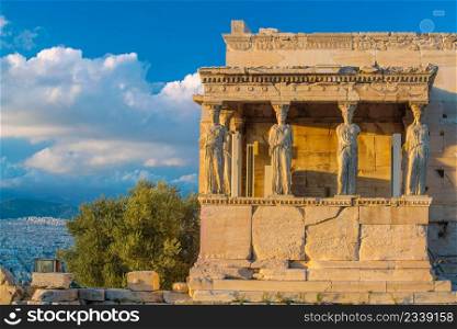 Architecture detail of ancient building Erechteion in Acropolis, Athens, Greece