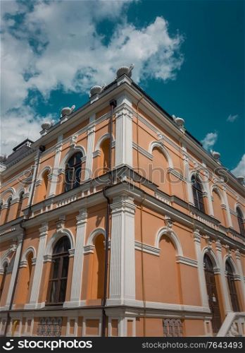 Architecture details of the Manuc Bei mansion. Manuc Bey palace, architectural, culture and historic complex with museum, winery and other edifices located in Hincesti city, Moldova.