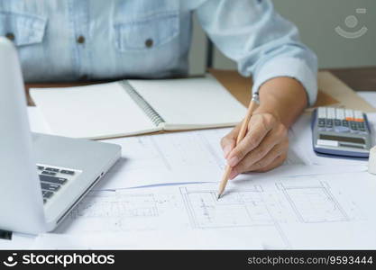 Architecture drawing on architectural Creative project business architecture building construction Industrial engineering