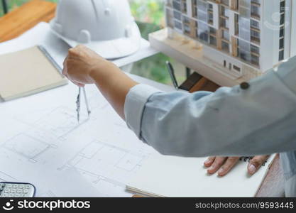 Architecture drawing on architectural Creative project business architecture building construction Industrial engineering