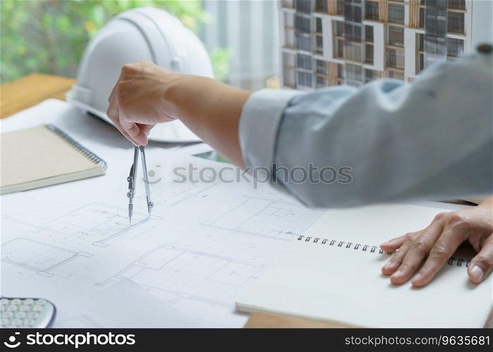 Architecture drawing on architectural Creative project business architecture building construction Industrial engineering