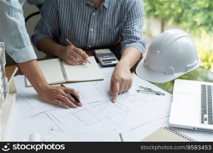 Architecture drawing on architectural Creative project business architecture building construction Industrial engineering Achievement Planning Design on blueprint eco Concept