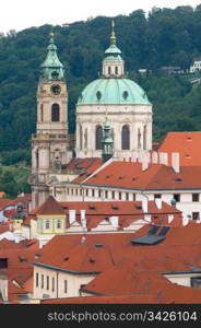 Architecture in Prague, Mala Strana. View towards Petrin hill