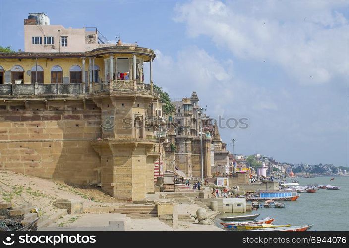 Architecture in the city of Varanasi of India on the Ganges River