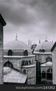 Architecture of Blue mosque, view from Hagia Sophia, Domes of Hagia Sophia, Istanbul, Turkey.