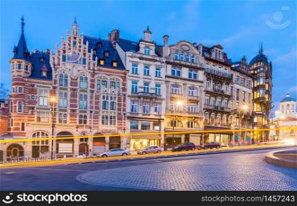 Architecture of Brussels Cityscape old town builduing skyline in Brussels downtown Belgium Benelux Eu. EU Begium city landmark and shopping center for tourism and travel destination concept.