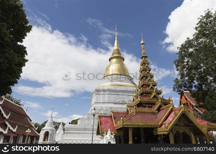architecture of golden stupa pagoda in buddhism temple