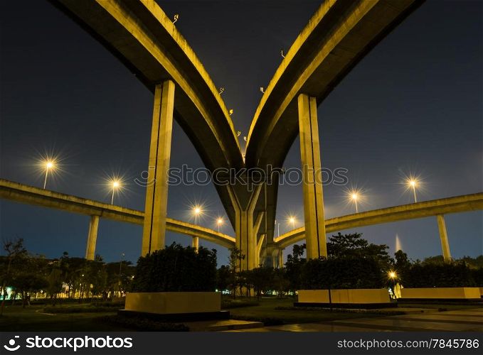 Architecture of illuminated bridge at night