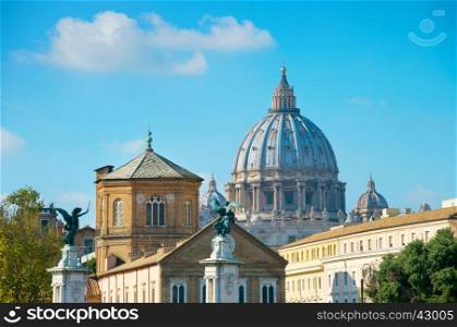 Architecture of Rome with cupola of St. Peter Basilica in the Vatican